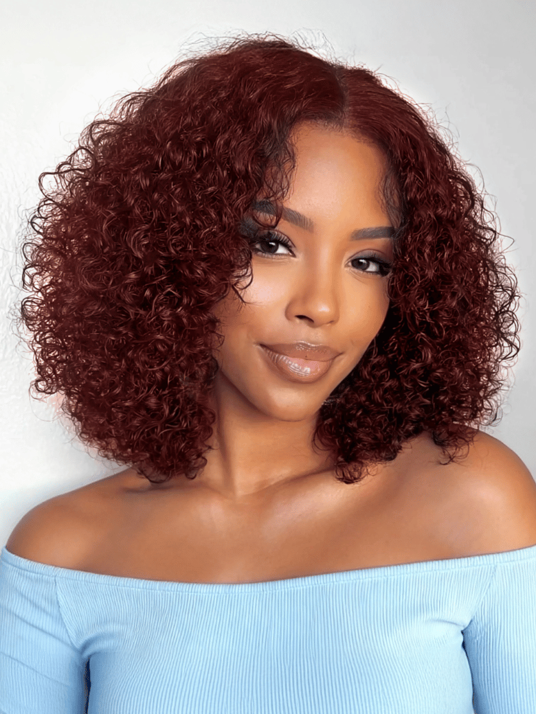 UNice 7x5 Bye-Bye Knots™ Wig Glueless Lace Sunset Jerry Curly for Reddish Brown Drawstring Wig With Bleached Knots