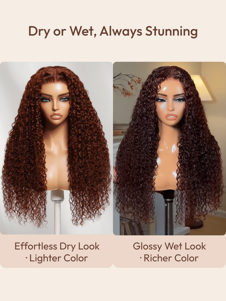 UNice 7x5 Bye-Bye Knots™ Wig Glueless Lace Sunset Jerry Curly & 13x4 Pre Everything Kinky Curly for Reddish Brown Drawstring Wig With Bleached Knots