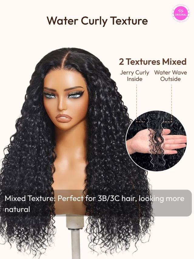 UNice 13x4 Pre-Everything™ Lace Frontal Natural Black Bouncy Water Wave Curly Wig Perfect For Summer Look