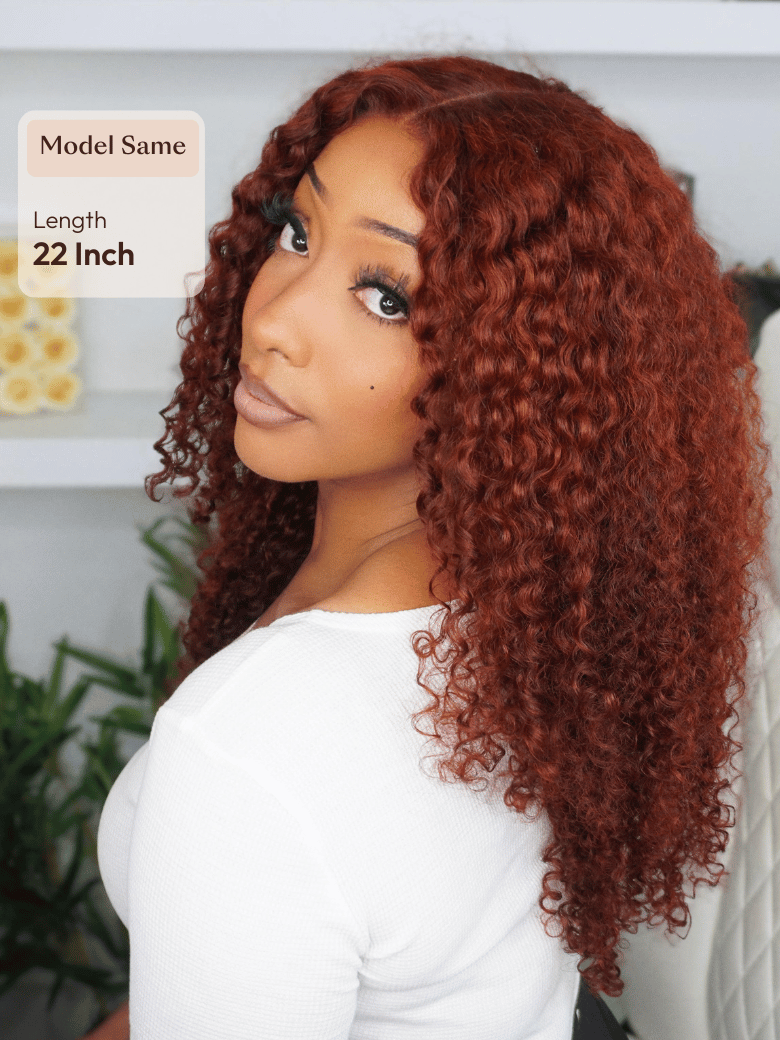 UNice 7x5 Bye-Bye Knots™ Wig Glueless Lace Reddish Brown Curly Trendy Color Wig With Bleached Knots