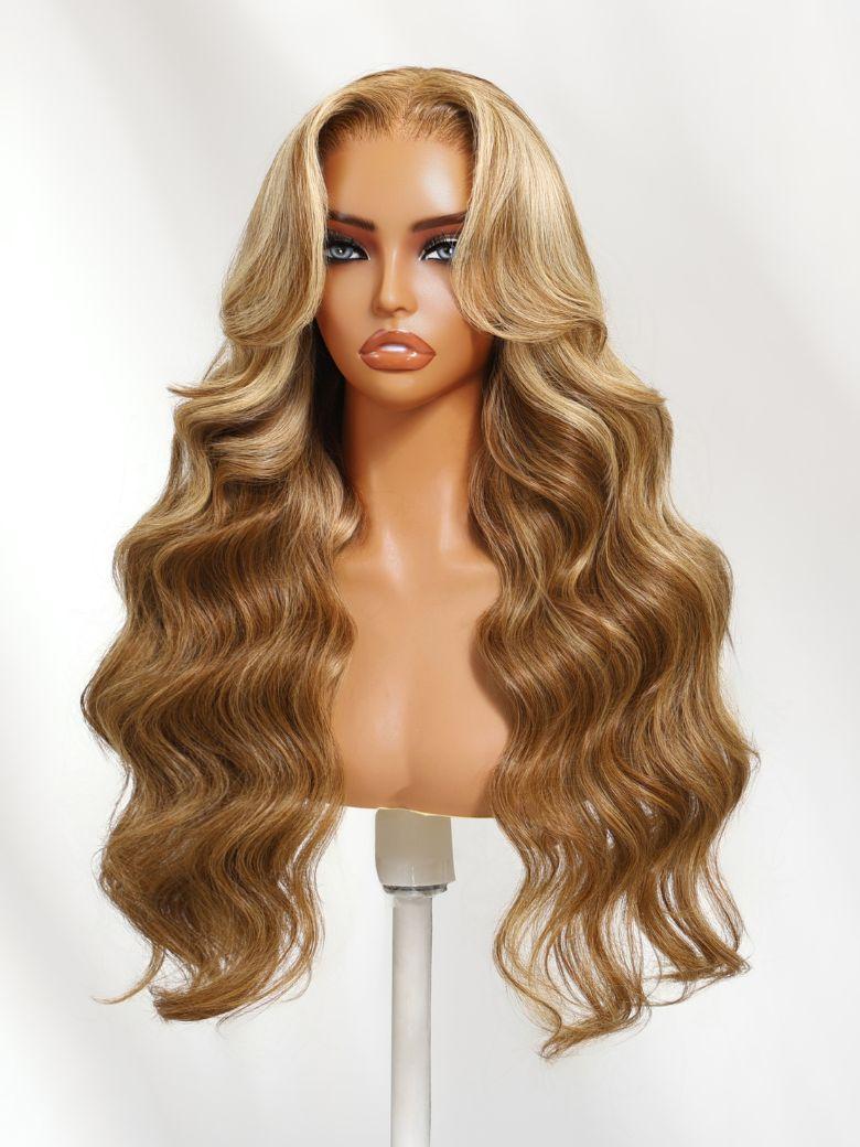 7x5 Bye-Bye Knots Wig Glueless Lace Honey Blonde Body Wave Drawstring Wig With Bleached Knots