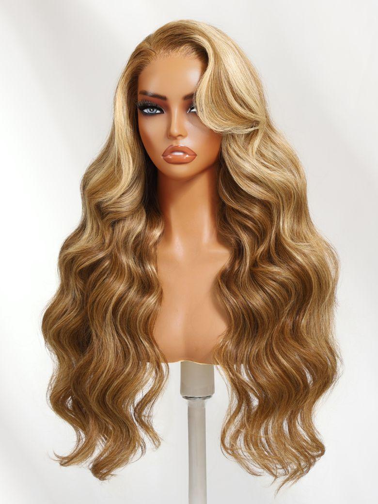 7x5 Bye-Bye Knots Wig Glueless Lace Honey Blonde Body Wave Drawstring Wig With Bleached Knots