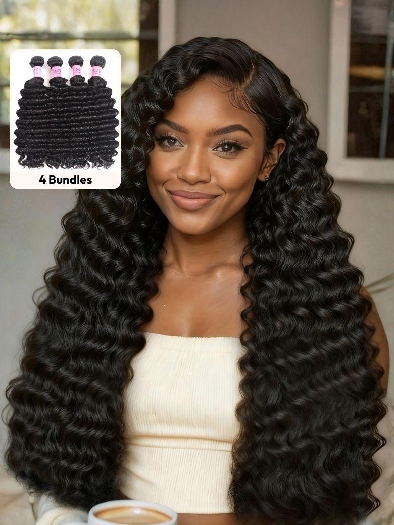 UNice Hair Bundles 4 Pcs/pack Peruvian Deep Wave Virgin Human Hair