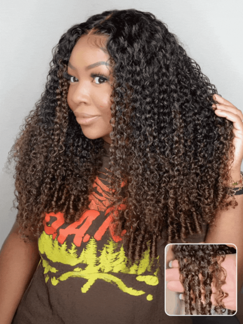 UNice Mixed Texture Bye-Bye Knots™ 7x5 Lace Natural Black Jerry Curly Wig with Defined Finger Coil Ends