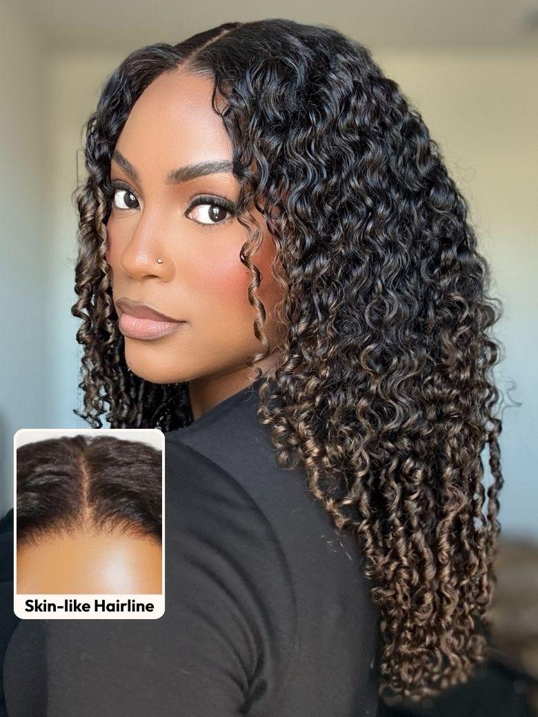 UNice Mixed Texture Bye-Bye Knots™ 7x5 Lace Natural Black Jerry Curly Wig with Defined Finger Coil Ends