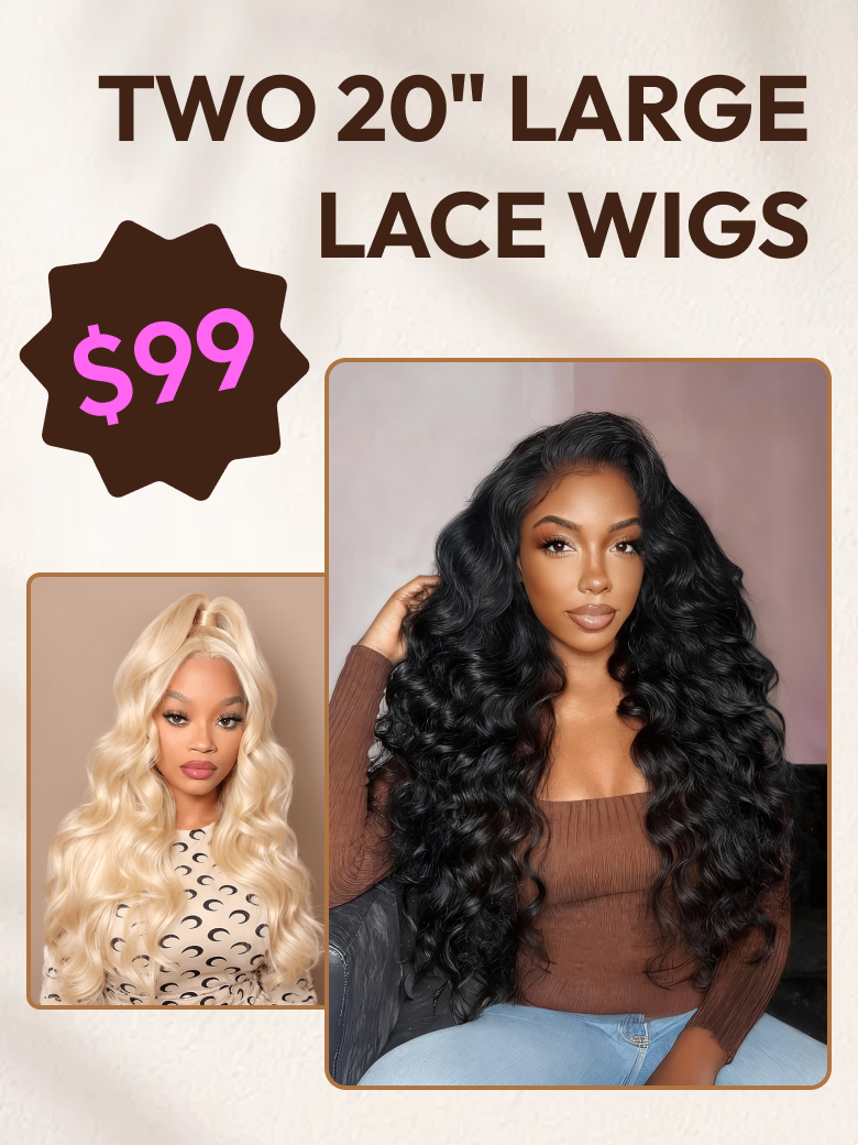 [TWO 20" Wigs $99] Full Lace 200% Density #613 Body Wave 20 Inch & Full Lace 200% Density Deep Wave Natural Black 20 Inch