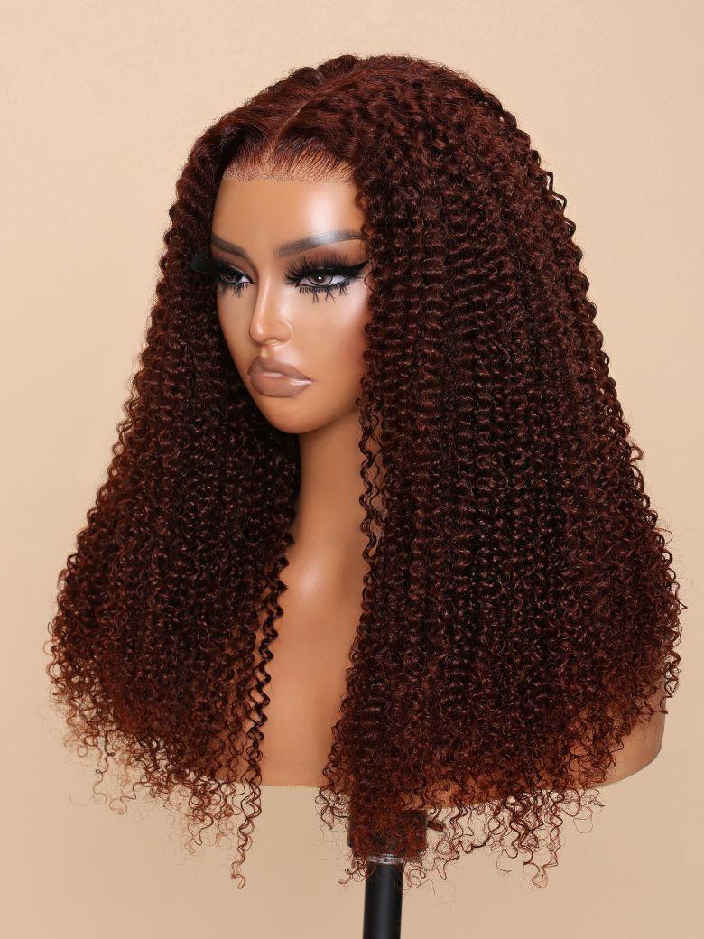 UNice Bye Bye Knots Wig 7x5 Glueless Lace Reddish Brown Kinky Curly Bleached Knots Wig