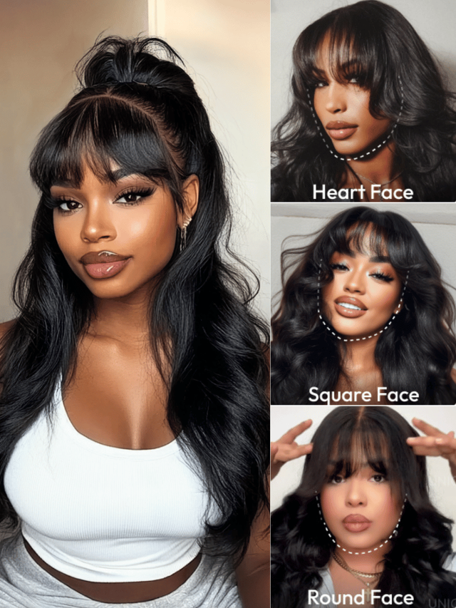UNice 7x5 Bye-Bye Knots™ & 13x4 Pre-Everything™ Lace Frontal Pull And Go Black Fluffy Natural Loose Wave Curtain Bangs Wig with Free Ear Tape