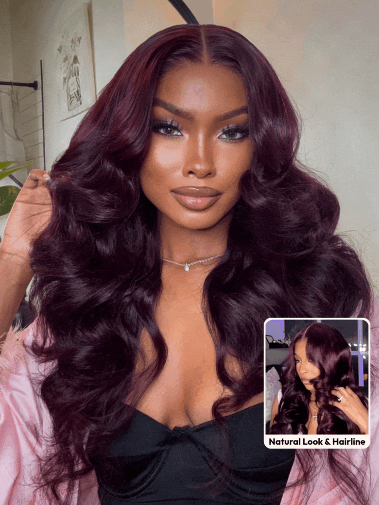 UNice 7x5 Bye-Bye Knots™ & 13x4 Pre-Everything™ Lace Frontal Purple Black Cherry Layered Straight & Loose Wave With Invisi Drawstring Wig