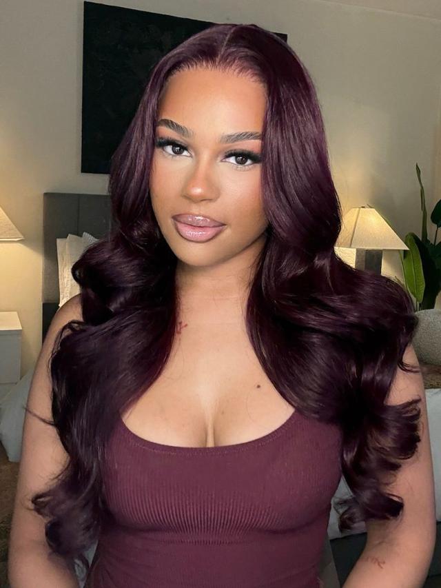 7x5 Bye-Bye Knots™ Lace Frontal Purple Black Cherry Layered Straight & Loose Wave With Invisi Drawstring Wig