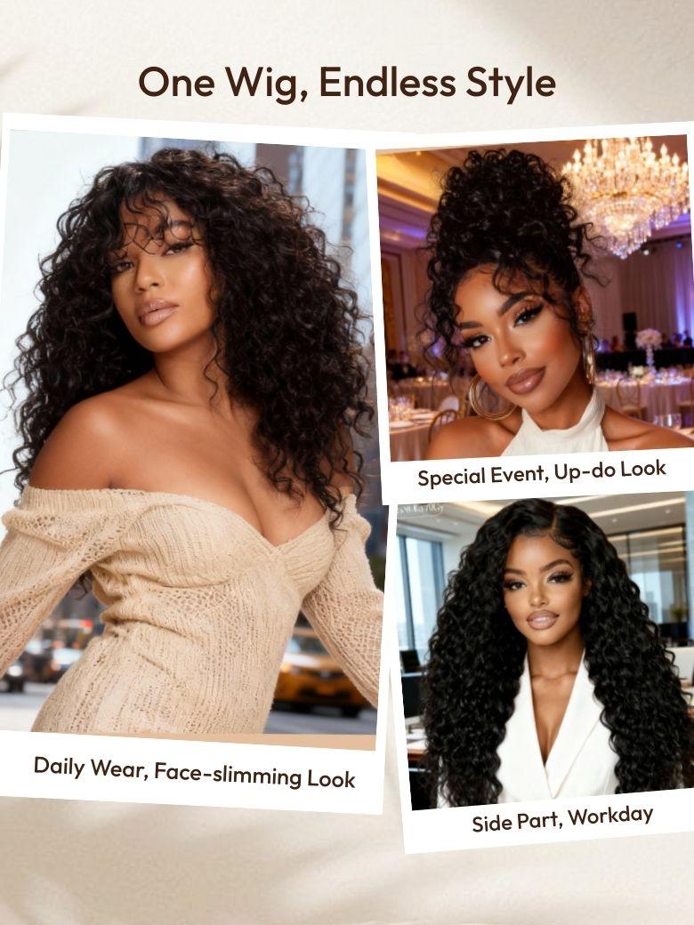 UNice 7x5 Bye-Bye Knots™ & 13x4 HD Lace Put On And Go Glueless Water Wave Grip Wig With Secure Silicone Strips and Drawstring With Baby Hair