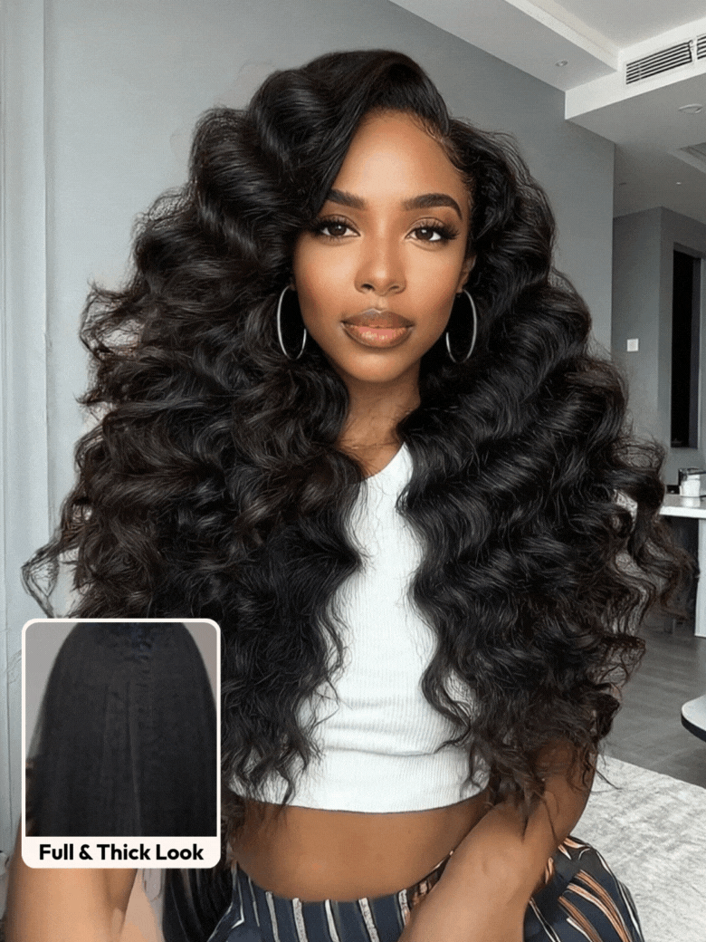 UNice HD Real Scalp™ Wig & Feathered Layers Drawstring Wig 13x4 Invisible Lace Frontal Loose Wave with Face Framing Curtain Bangs