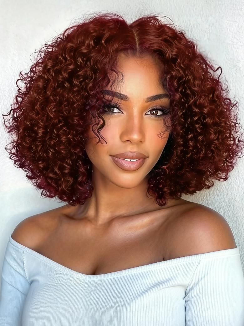 UNice 7x5 Bye-Bye Knots™ Wig Glueless Lace Sunset Jerry Curly for Reddish Brown Drawstring Wig With Bleached Knots 150% Density