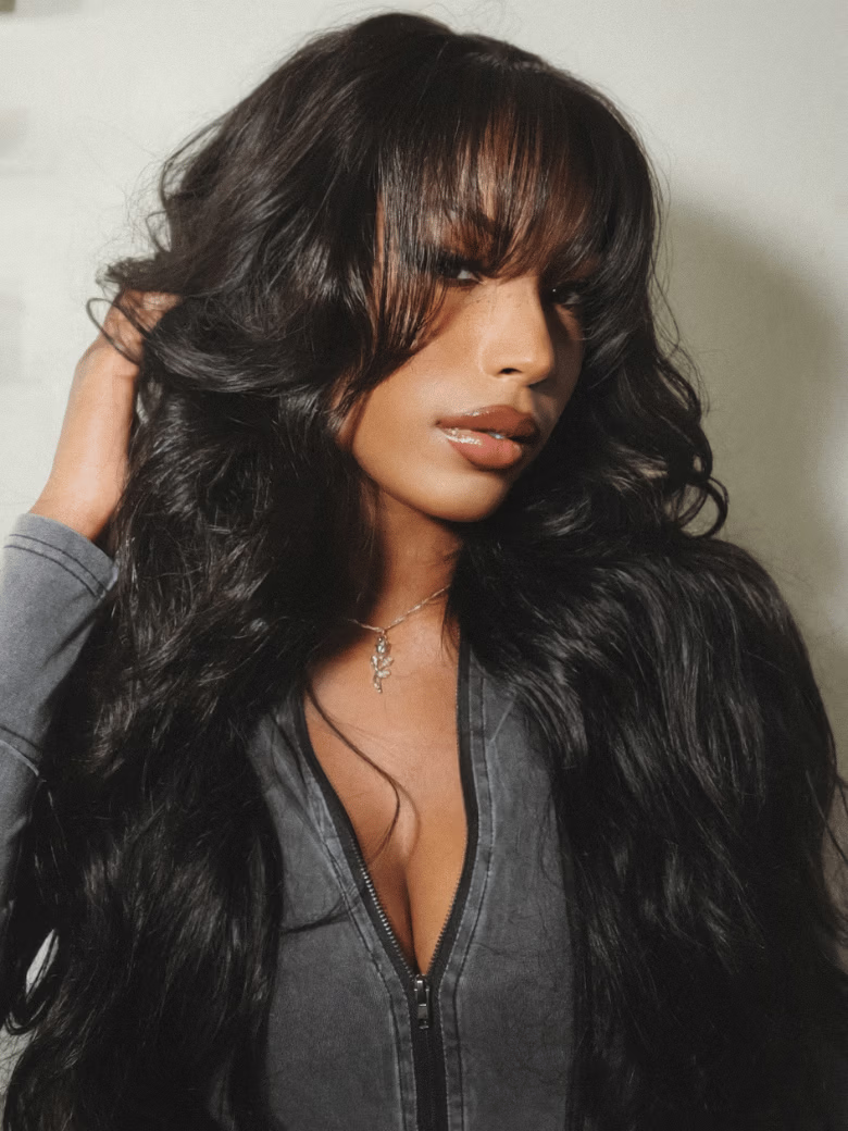 [20" And 16" At The Same Price]13x4 Pre-Everything™ Lace Frontal Pull And Go Black Fluffy Natural Loose Wave Wispy Bangs Wig
