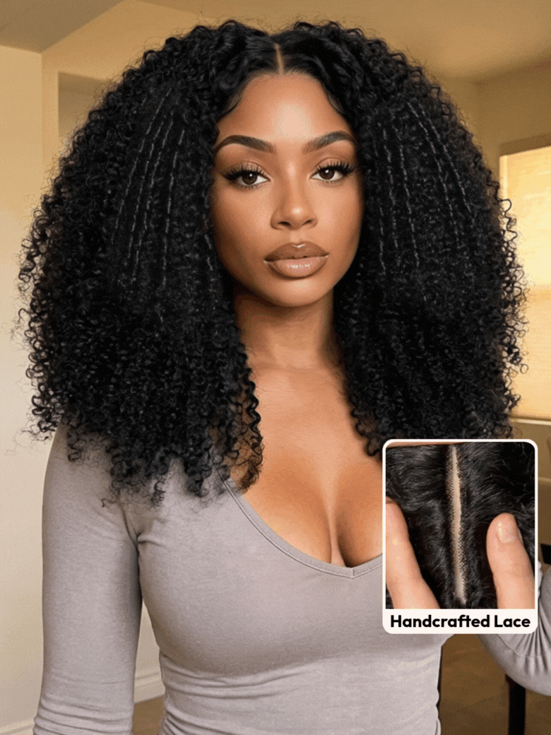UNice InvisiBlend™ V Part Handcrafted Lace Real No Leave Out Natural Black Tight Spiral Coils kinky curly Wig Beginner Friendly Wig