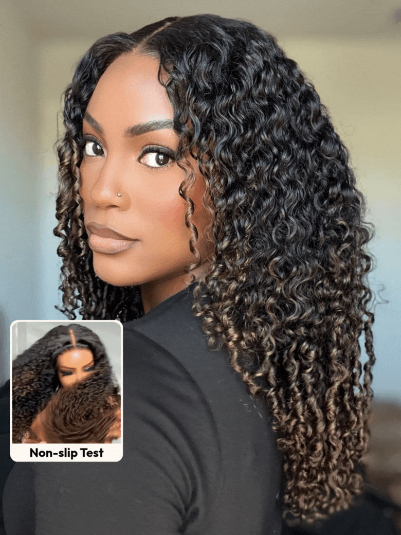 UNice Glueless Curly Wig With Defined Finger Coil Ends Black to Chestnut Brown Ombre Bye-Bye Knots™ 7x5 Lace Drawstring Wig