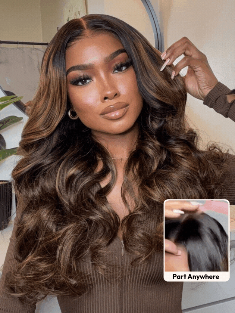 UNice 7x5 Bye Bye Knots™ Wig Glueless Lace Balayage Highlight Body Wave Drawstring & With Bangs Wig