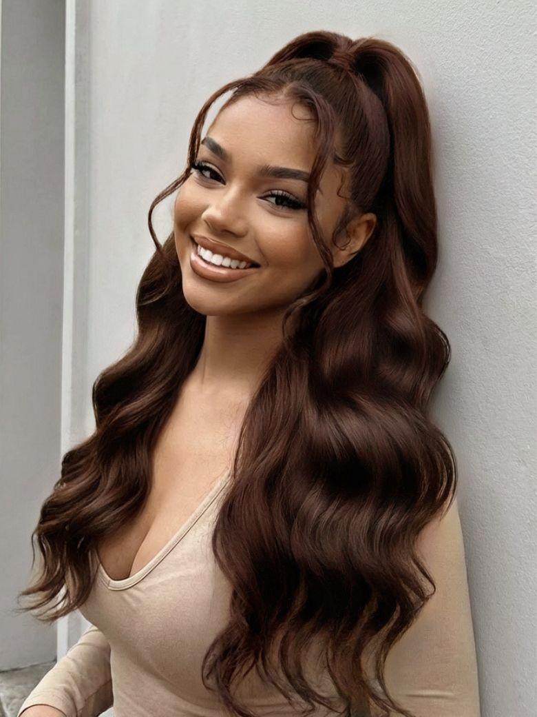 UNice 100% Human Hair Glueless Auburn Brown 13x4 Pre-Everything™ Lace Frontal Loose Wave Wig with Invisi Drawstring & Face Framing Layers 150% Density