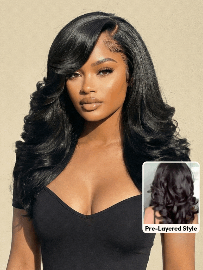 UNice Bye-Bye Slip™ Wig Feathered Layer Left Side Part 200% Density Wig with Secure Silicone Strips and Drawstring