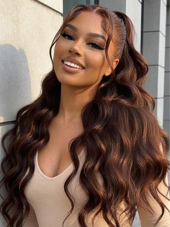 UNice 100% Human Hair Glueless Auburn Brown 13x4 Pre-Everything™ Lace Frontal Loose Wave Wig with Invisi Drawstring & Face Framing Layers 150% Density
