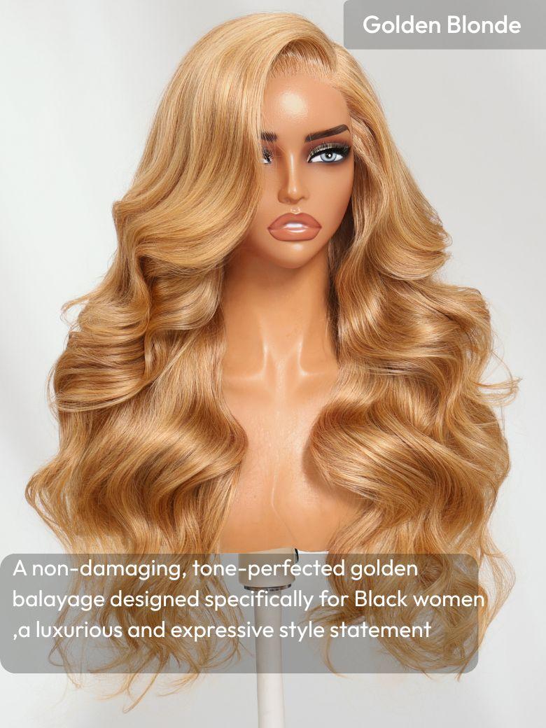 UNice 13x4 Pre-Everything™ Lace Frontal Golden Blonde Balayage Loose Body Wave Drawstring Wig with Side Swept Bangs