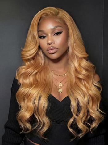 UNice Honey Brown 13x4 Pre-Everything™ Lace Frontal Golden Blonde Balayage Loose Body Wave Drawstring Wig with Side Swept Bangs