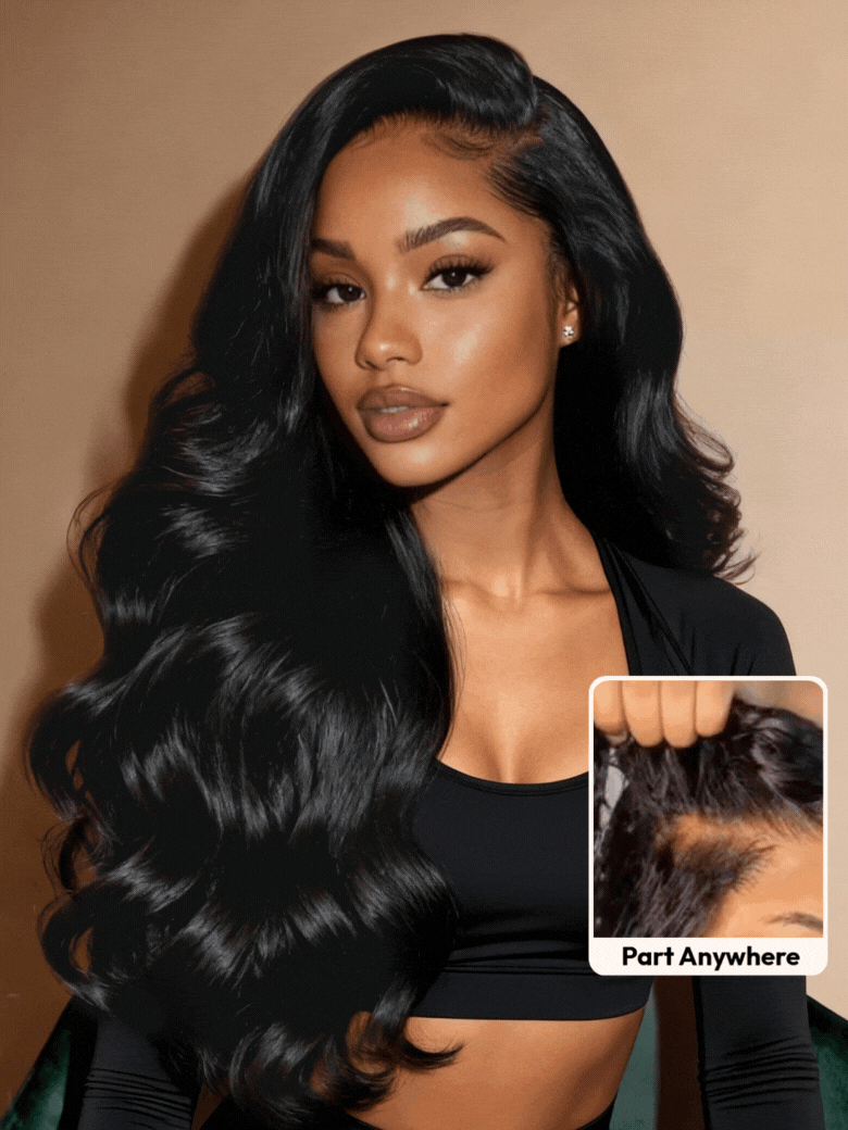 UNice HD Real Scalp™ Wig 13x4 Invisible Lace Frontal Body Wave Black Wig & Wig With Face Framing Curtain Bangs With Invisi Drawstring
