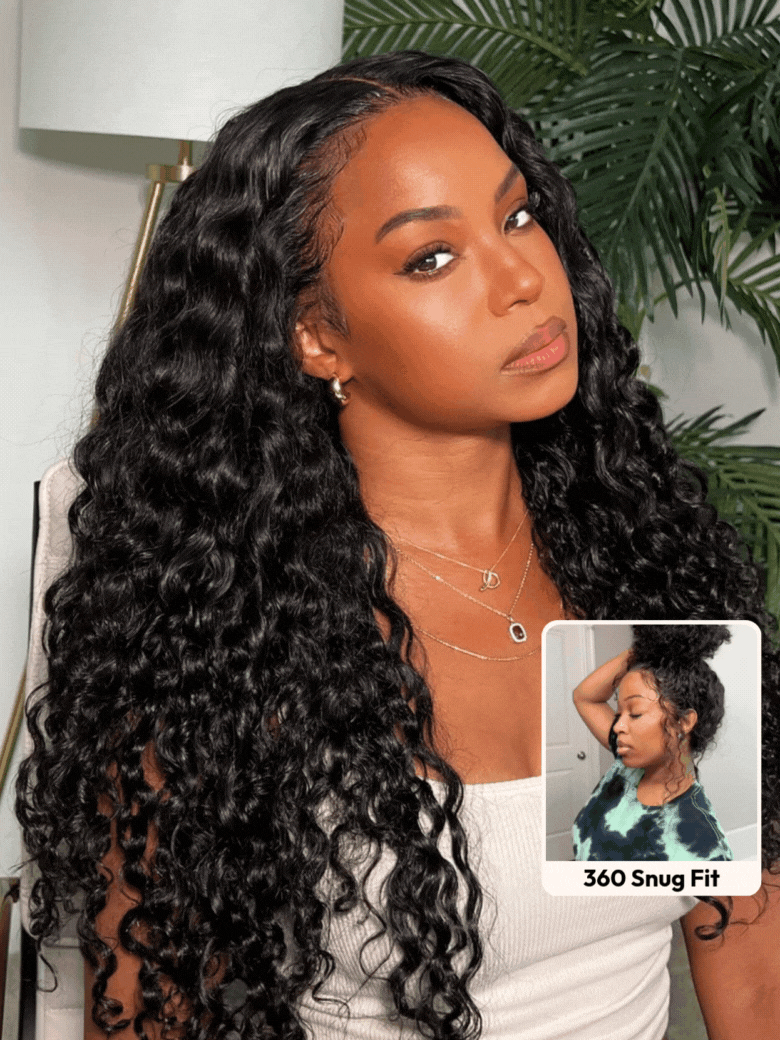 UNice 7x5 Bye Bye Knots & 13x4 Pre-Everything™ Lace Frontal Natural Black Water Wave Curly Drawstring No Baby Hair