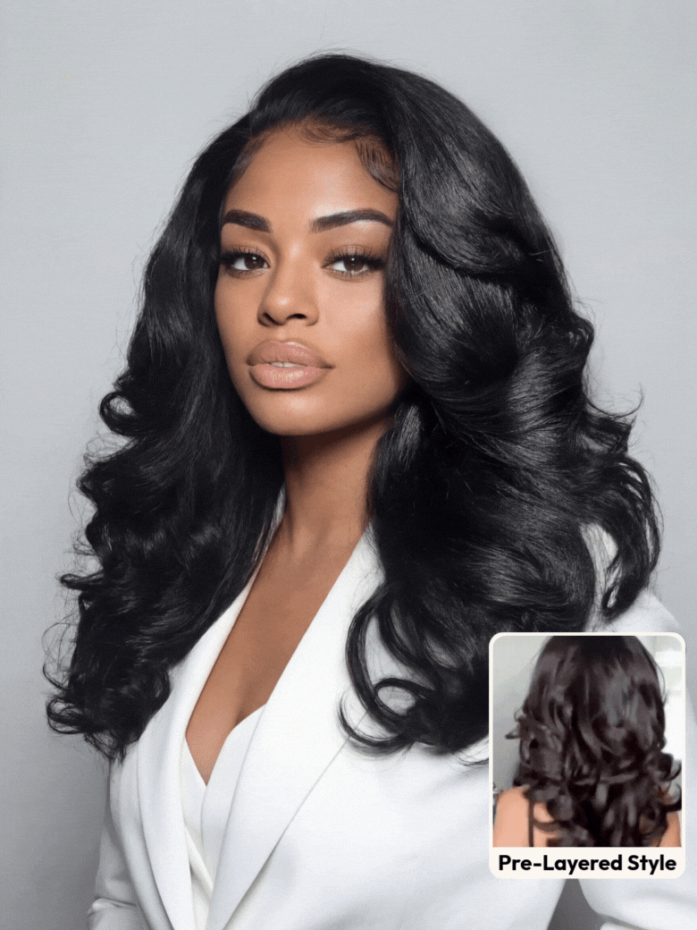 UNice Bye-Bye Slip™ Wig Feathered Layer Left Side Part 200% Density Wig with Secure Silicone Strips and Drawstring