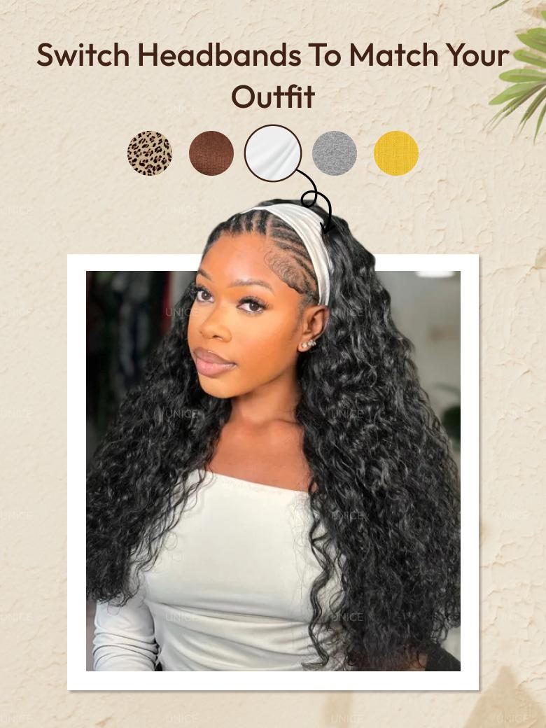 [Daily Classic] UNice Water Wave Headband Glueless Human Hair Comfy Wig With Invisi Drawstring for Effortless Up-Do & Secure All-Day Wear