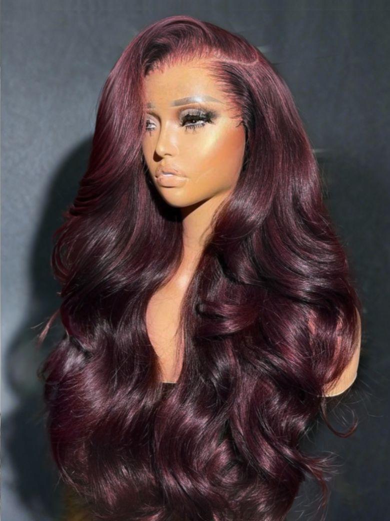 UNice 7x5 Bye-Bye Knots™ & 13x4 Pre-Everything™ Lace Frontal Purple Black Cherry Layered Straight & Loose Wave With Invisi Drawstring Wig