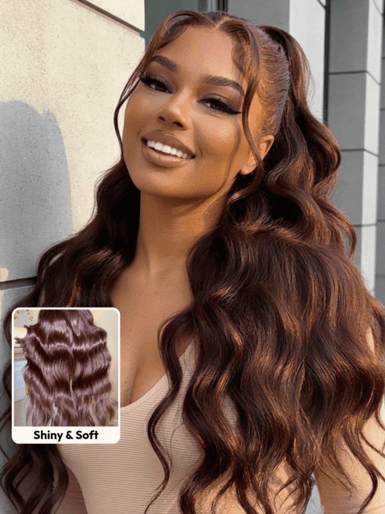 UNice 100% Human Hair Glueless Auburn Brown 13x4 Pre-Everything™ Lace Frontal Loose Wave Wig with Invisi Drawstring & Face Framing Layers 150% Density