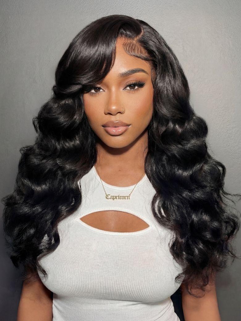 UNice Bye-Bye Knots™ 7x5 Lace Loose Curls Feathered Cut 200% Density Wigs with Side Swept Bangs & Invisi Drawstring