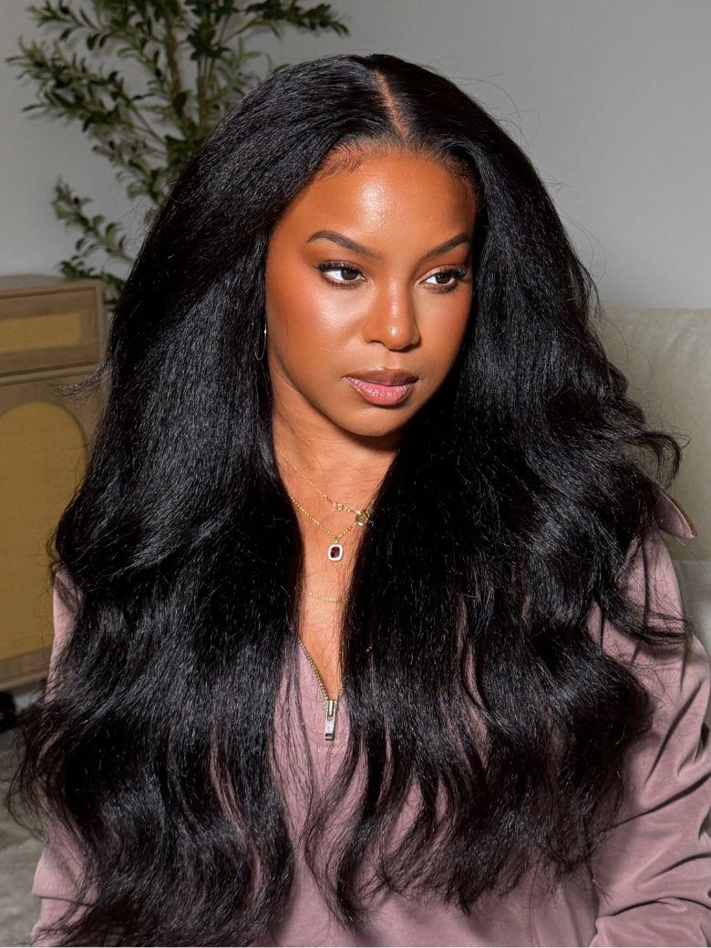 UNice 13x4 HD Real Scalp™ Wig Invisible Lace Frontal Black Kinky Straight Wig With Invisi Drawstring