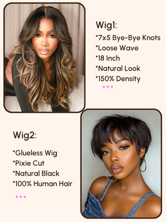$139=2 Wigs | 18" 7x5 Bye-Bye Knots Wig and Glueless Wig