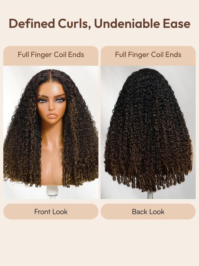 UNice Glueless Curly Wig With Defined Finger Coil Ends Black to Chestnut Brown Ombre Bye-Bye Knots™ 7x5 Lace Drawstring Wig