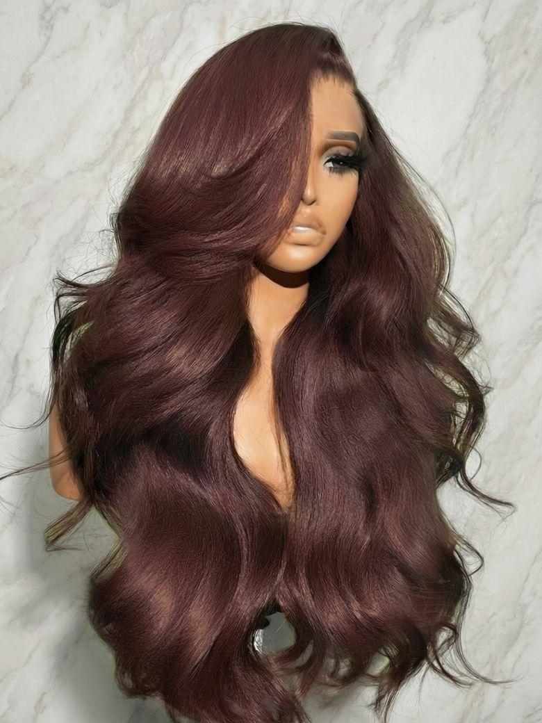 UNice 100% Human Hair Glueless Auburn Brown 13x4 Pre-Everything™ Lace Frontal Loose Wave Wig with Invisi Drawstring & Face Framing Layers 150% Density