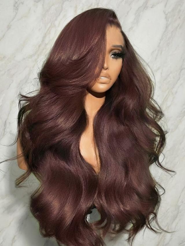 UNice 100% Human Hair Glueless Auburn Brown 13x4 Pre-Everything™ Lace Frontal Loose Wave Wig with Invisi Drawstring & Face Framing Layers 150% Density