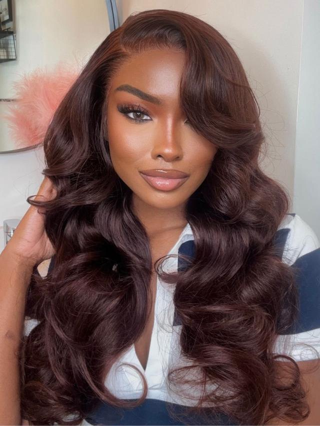 UNice 100% Human Hair Glueless Auburn Brown 13x4 Pre-Everything™ Lace Frontal Loose Wave Wig with Invisi Drawstring & Face Framing Layers 150% Density