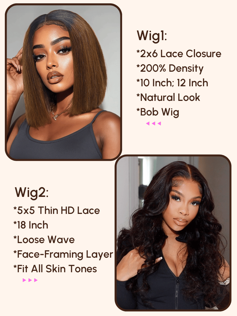 $99=2 Wigs | 16" Lace Part Kinky Curly Wig and 10" Bob Wig with Bang