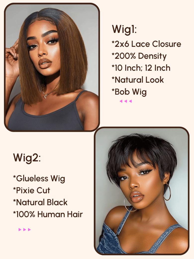 $99=2 Wigs | 16" Lace Part Kinky Curly Wig and 10" Bob Wig with Bang