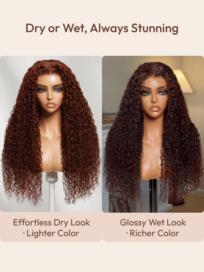 UNice 7x5 Bye-Bye Knots™ Wig Glueless Lace Sunset Jerry Curly & 13x4 Pre Everything Kinky Curly for Reddish Brown Drawstring Wig With Bleached Knots