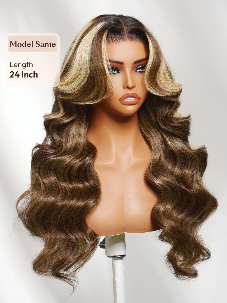 UNice 13x4 Pre-Everything™ Lace Frontal Coffee Brown Loose Wave Glueless Drawstring Wig with Layered Curtain Bangs