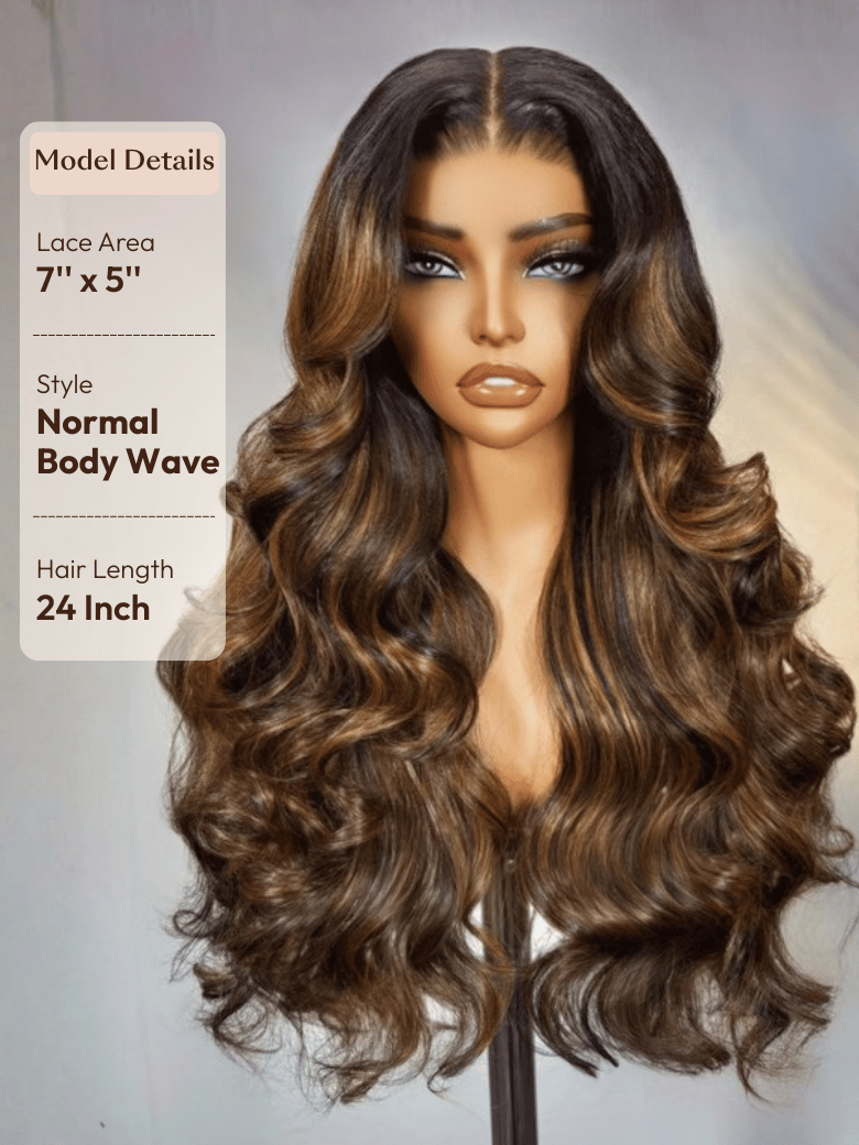 UNice 7x5 Bye Bye Knots™ Wig  Glueless Lace Balayage Highlight Body Wave Drawstring & Curtain Bangs Wig