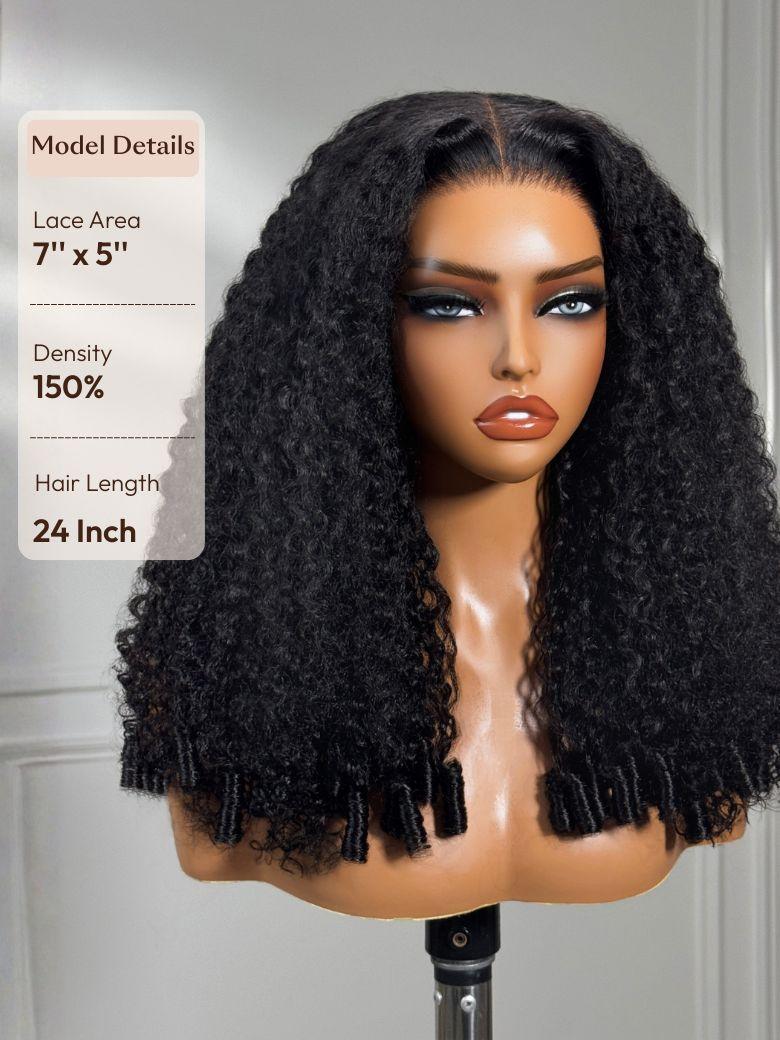 [Free Wig For All Length] InvisiBlend™ V Part & 7x5 Bye Bye Knots Curly Texture Drawstring Human Hair Wig With Finger Coil Ends