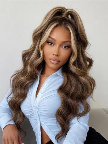 UNice 13x4 Pre-Everything™ Lace Frontal Honey Brown Loose Wave Drawstring Wig with Golden Blonde Face Framing Layers