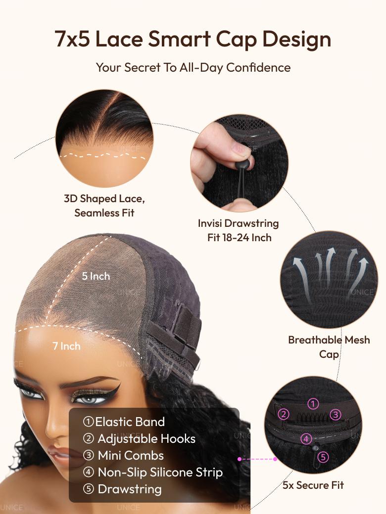 UNice 7x5 Bye-Bye Knots™ & 13x4 Pre-Everything™ Lace Frontal Purple Black Cherry Layered Straight & Loose Wave With Invisi Drawstring Wig