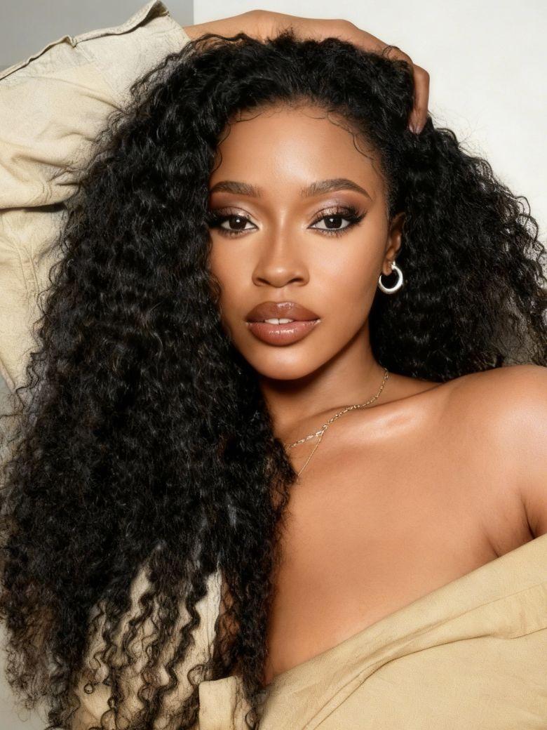 Bye-Bye Slip™ 7x5 Lace Natural Black 4D Mixed Texture Burmese Curly Wig with Invisi Drawstring