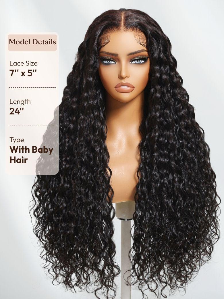 UNice 7x5 Bye-Bye Knots™ & 13x4 HD Lace Pull & Go Glueless Water Wave Grip Wig With Secure Silicone Strips and Drawstring With Baby Hair