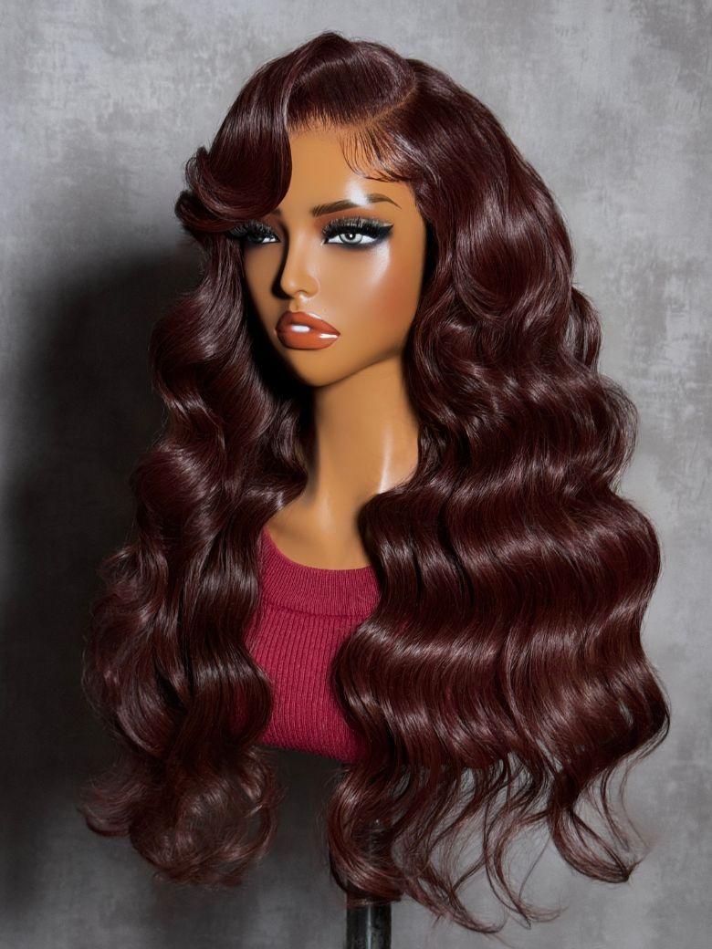 UNice Bye-Bye Knots™ 7x5 Lace Dark Auburn Side Part Big Bouncy Wave Wig with Invisi Drawstring